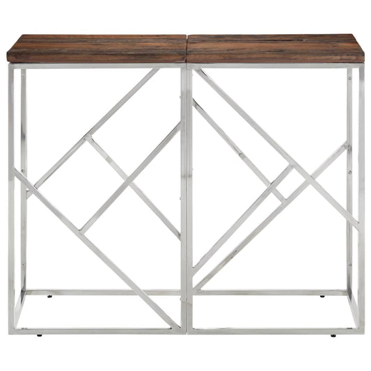 Console Table Silver Stainless Steel and Solid Wood Sleeper