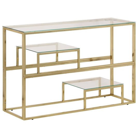 Console Table Gold Stainless Steel and Tempered Glass