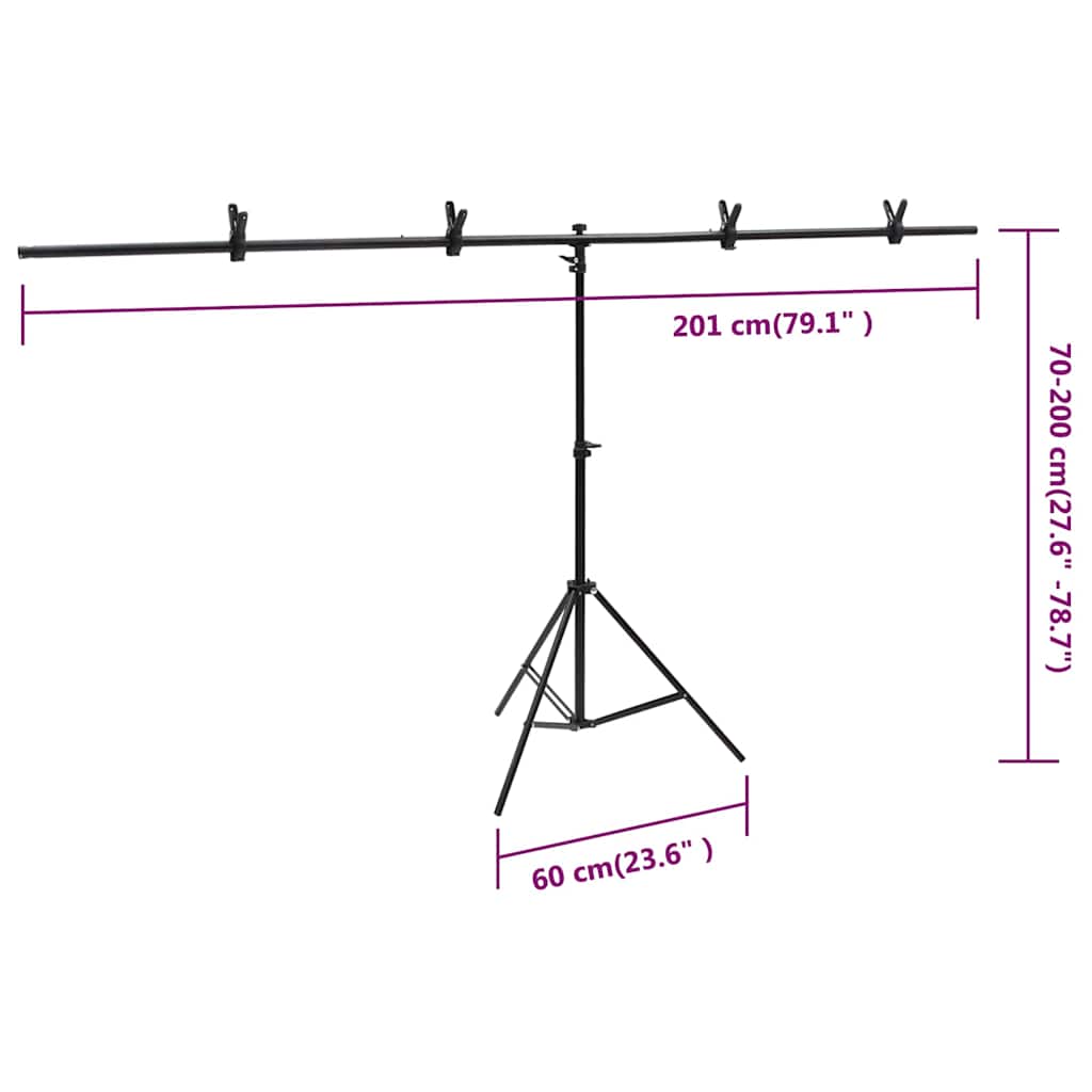 T-Shape Background Stand Black 201x60x(70-200) cm