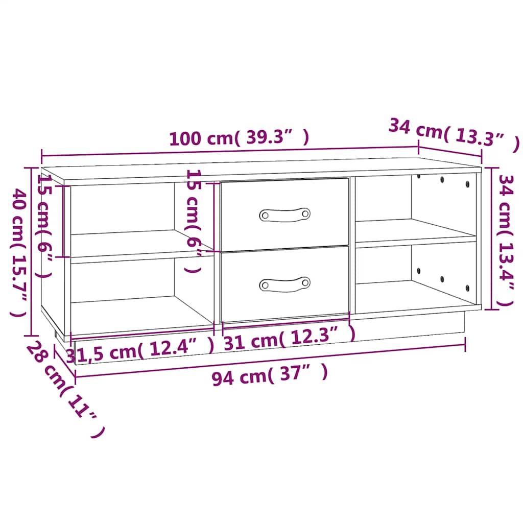 TV Cabinet Black 100x34x40 cm Solid Wood Pine