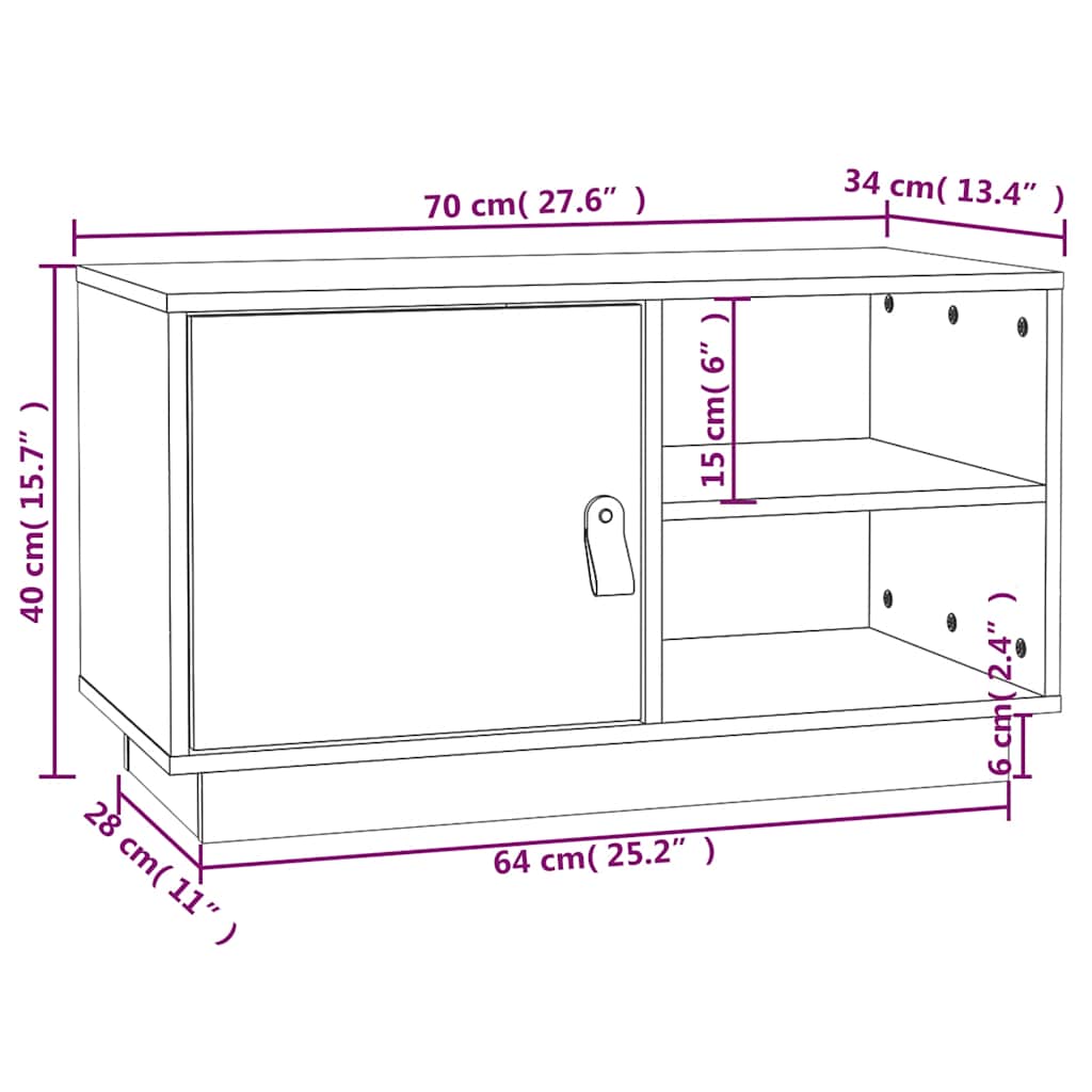 TV Cabinet Black 70x34x40 cm Solid Wood Pine