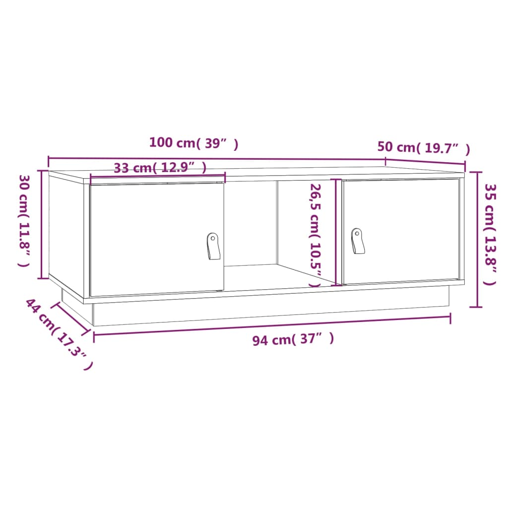 Coffee Table Black 100x50x35 cm Solid Wood Pine