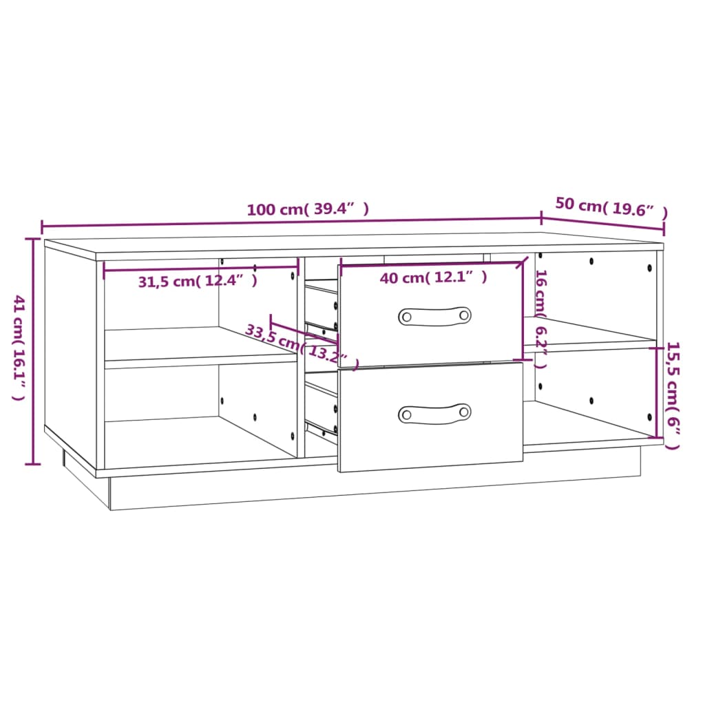 Coffee Table Black 100x50x41 cm Solid Wood Pine