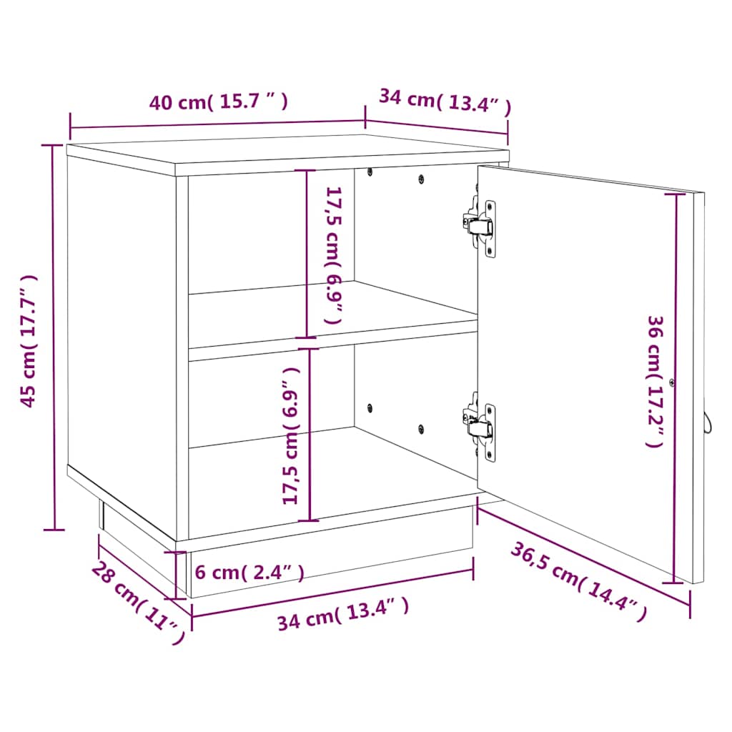Bedside Cabinet White 40x34x45 cm Solid Wood Pine