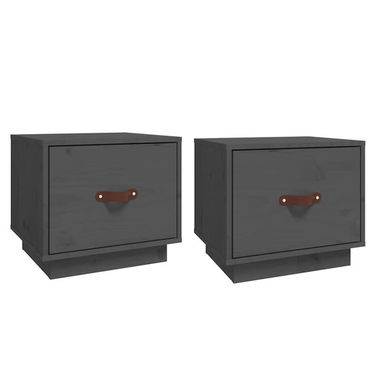 Bedside Cabinet | Set of 2 | Grey | Solid pinewood | Small