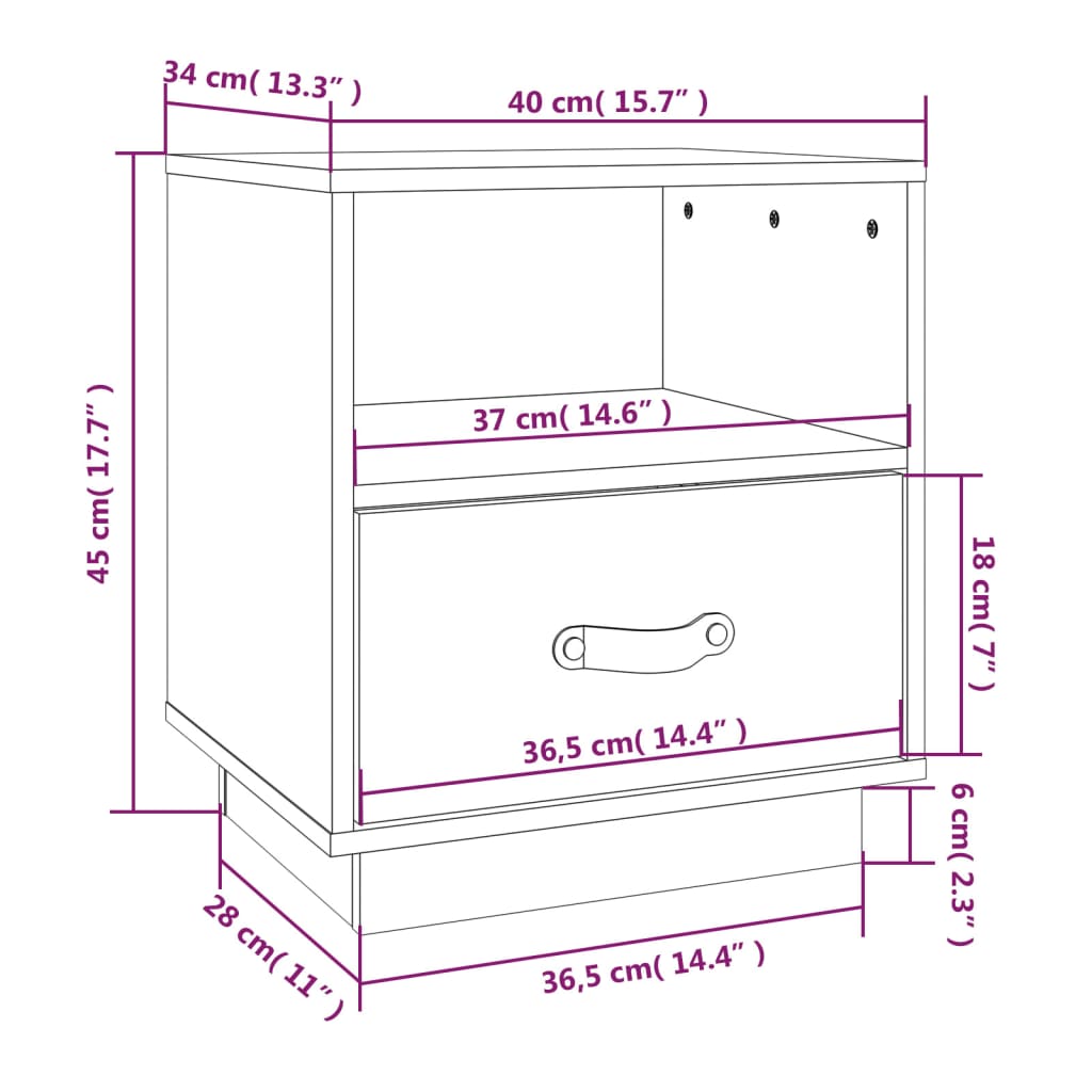 Bedside Cabinet | White | Solid pine wood, faux leather (handle)