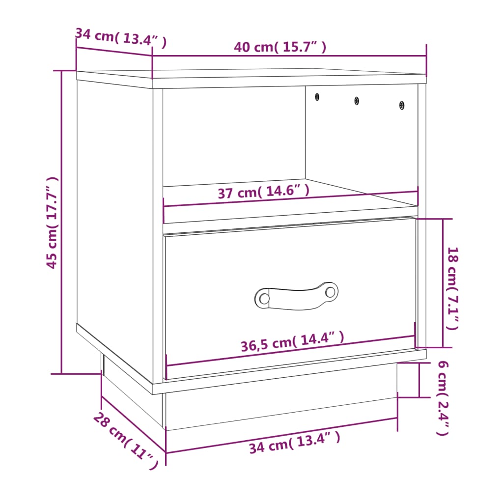 Bedside Cabinet | Set of 2 | White | Solid pine wood, faux leather