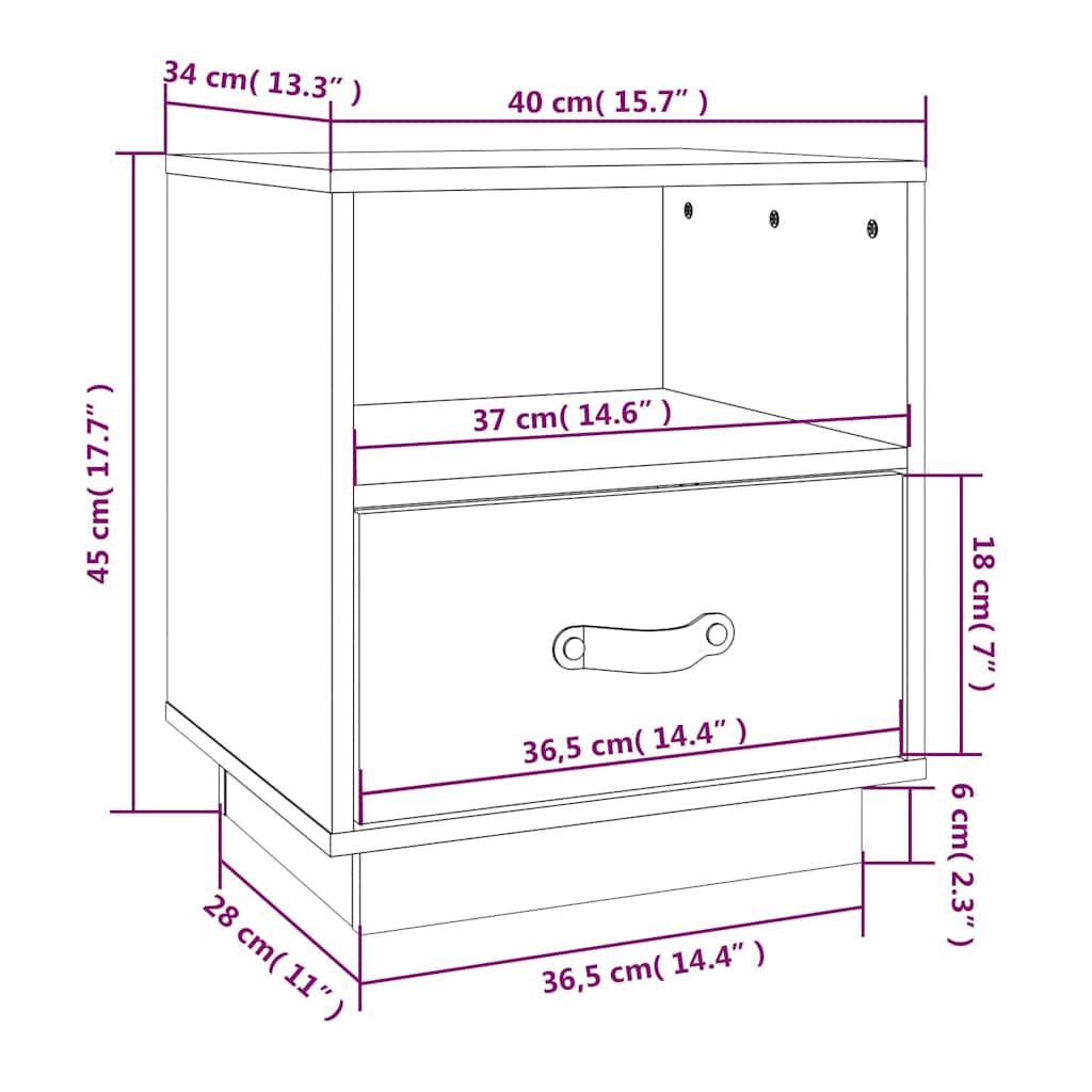 Bedside Cabinet | Black | Solid pine wood