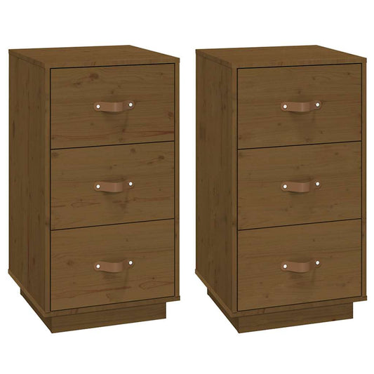 Bedside Cabinet | Set of 2 | Honey brown | Solid pine wood | Medium