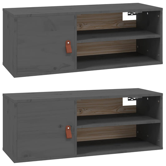 Wall Cabinets 2 pcs Grey 80x30x30 cm Solid Wood Pine