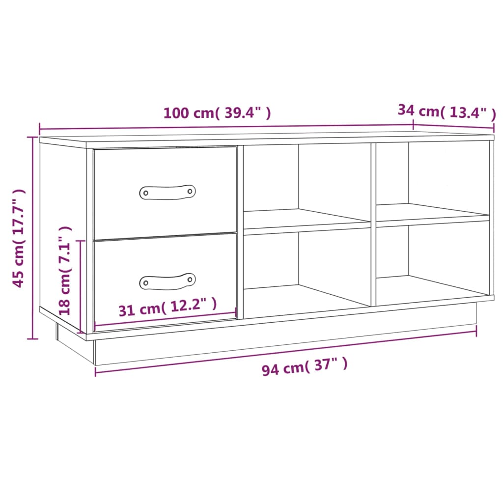 Shoe Bench | Honey brown | Solid pine wood | 100 cm x 34 cm x 45 cm