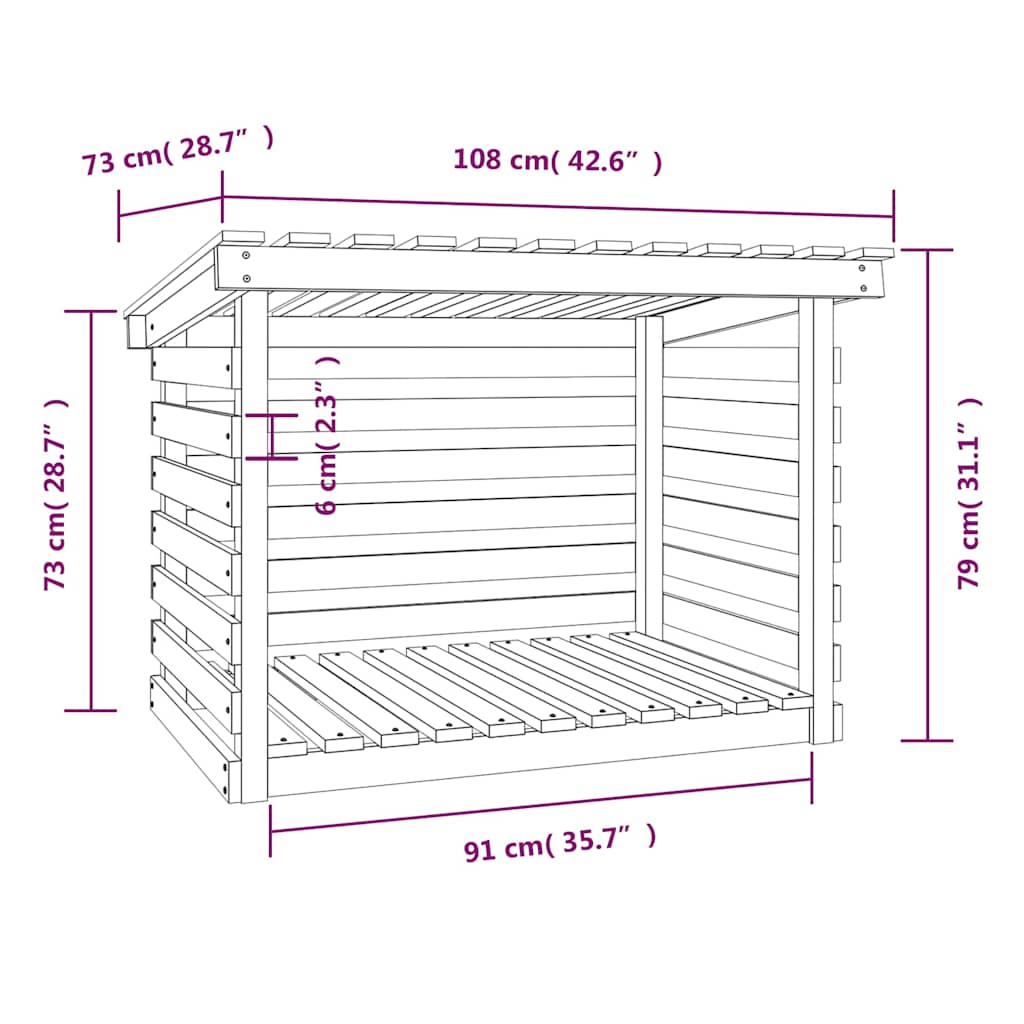 Firewood Rack White 108x73x79 cm Solid Wood Pine