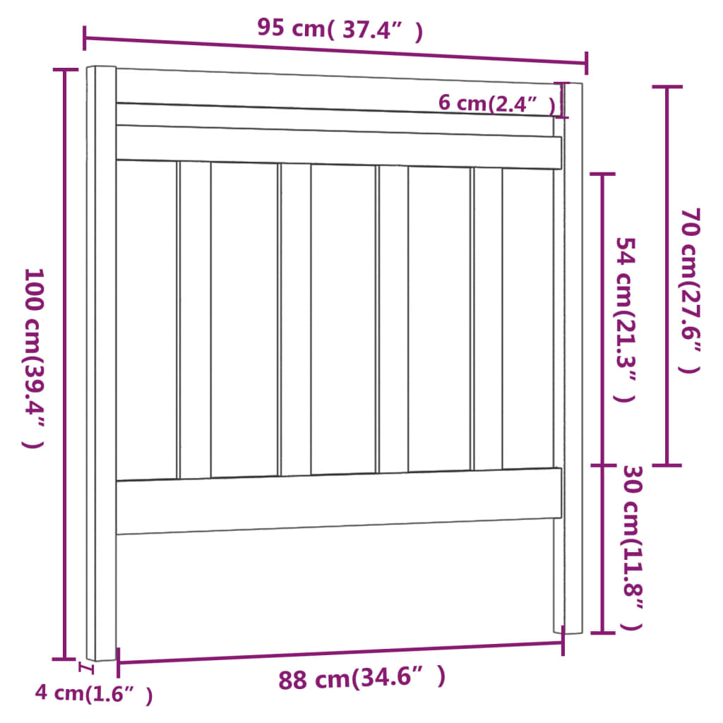 Bed Headboard Grey 95x4x100 cm Solid Wood Pine