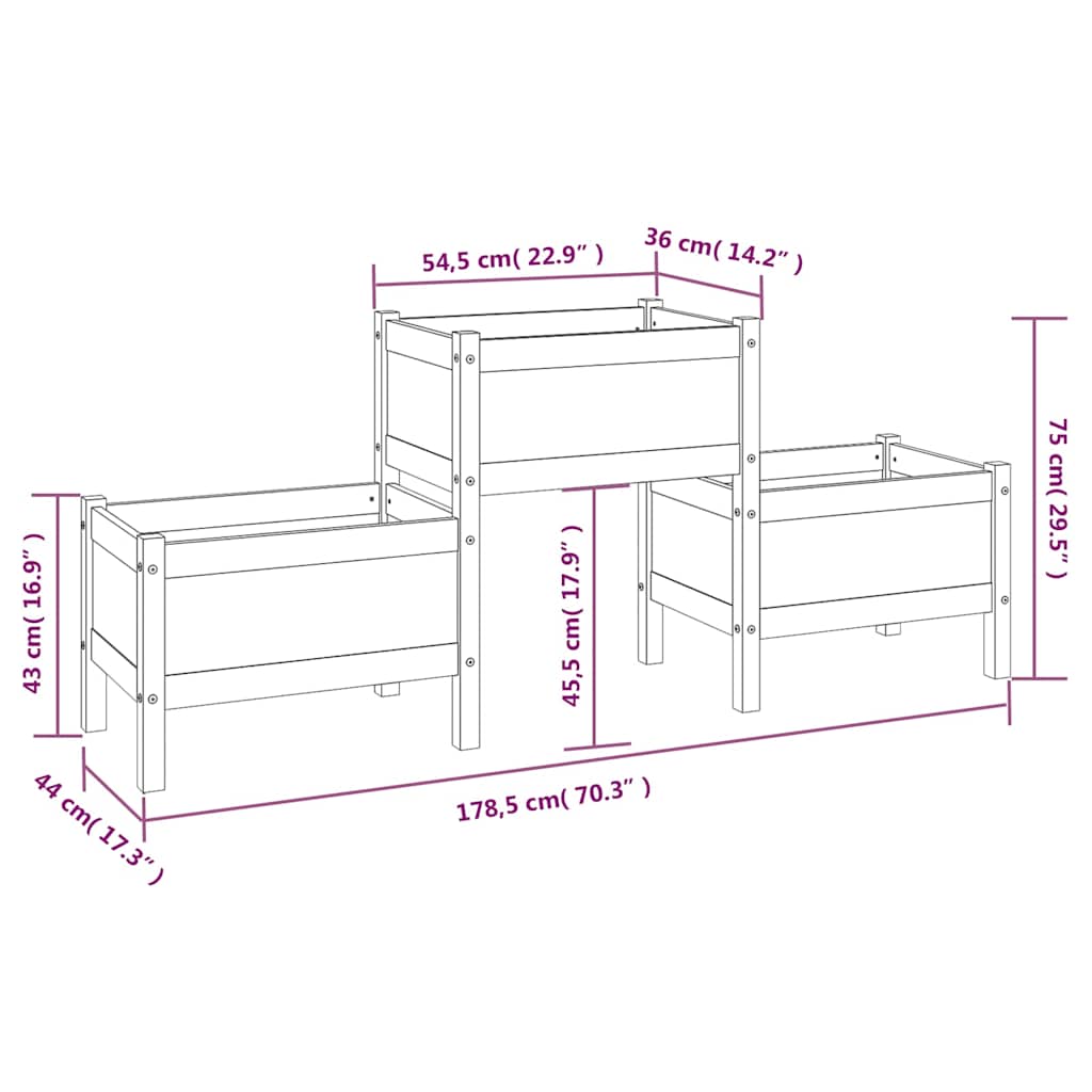 Planter Honey Brown 178.5x44x75 cm Solid Wood Pine
