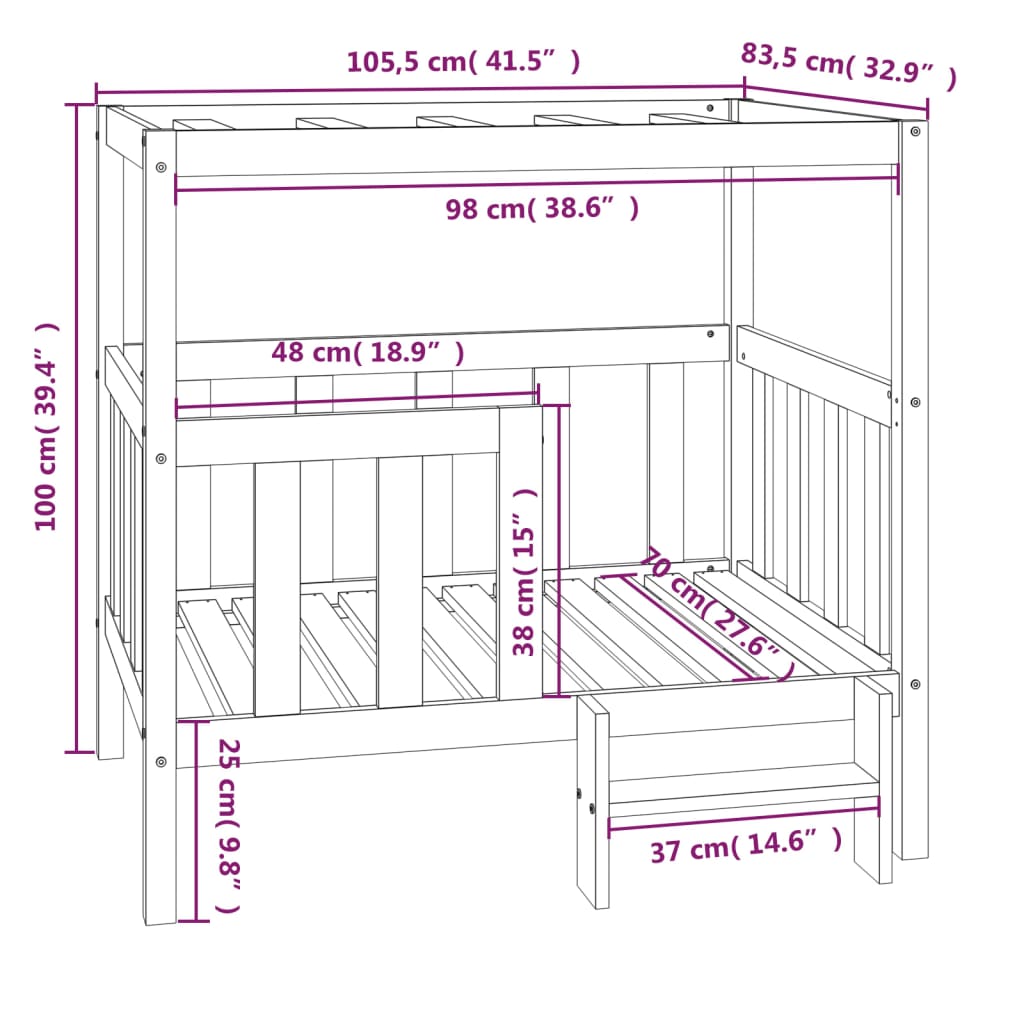 Dog Bed | White | Solid Pine Wood | 105.5 x 83.5 x 100 cm | Durable