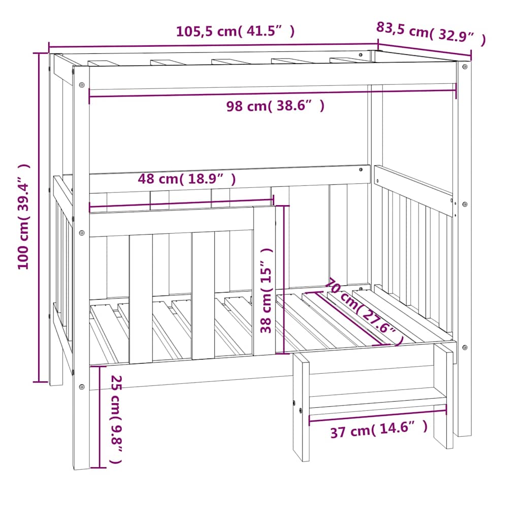Dog Bed White 105.5x83.5x100 cm Solid Wood Pine