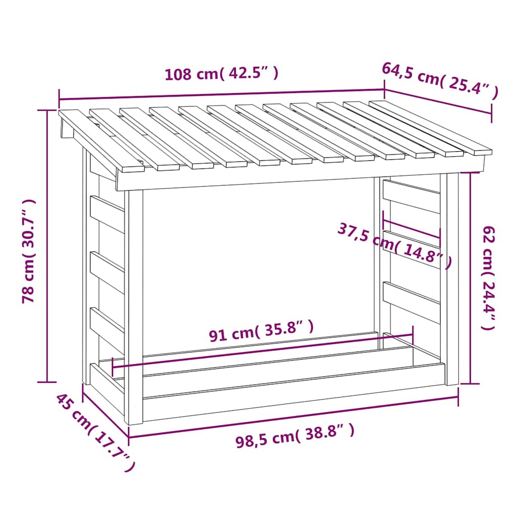 Firewood Rack White 108x64.5x78 cm Solid Wood Pine