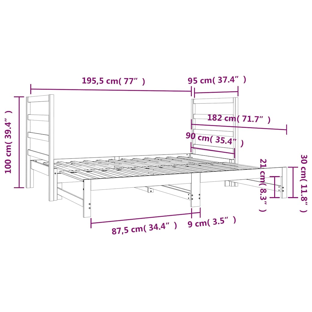 Pull-out Day Bed without Mattress White 2x(90x190) cm