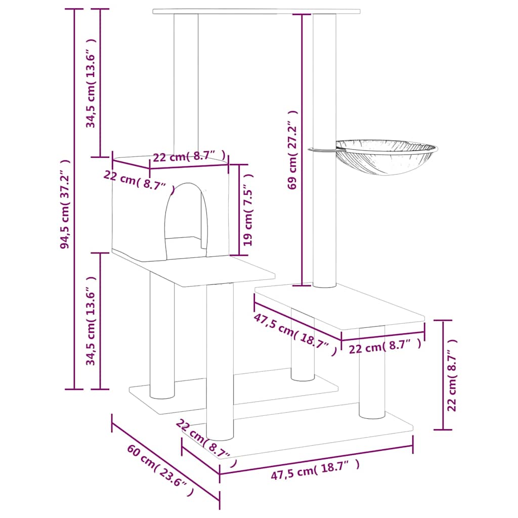 Cat Tree with Sisal Scratching Posts Cream 94.5 cm