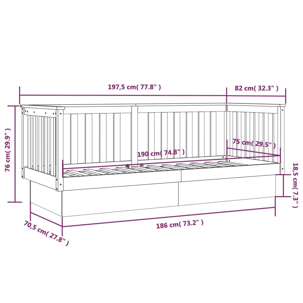 Day Bed without Mattress Honey Brown 75x190 cm Small Single Solid Wood Pine