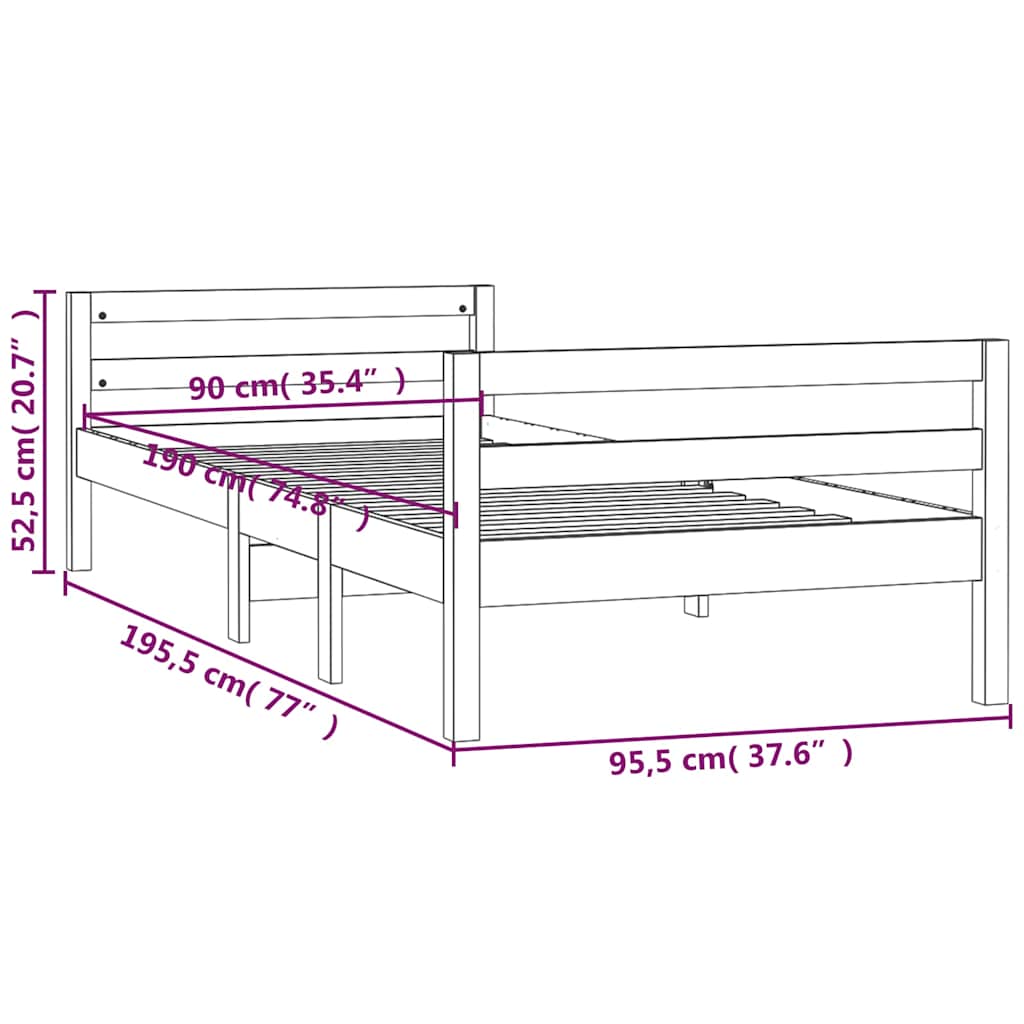 Bed Frame without Mattress White 90x190 cm Single Solid Wood Pine