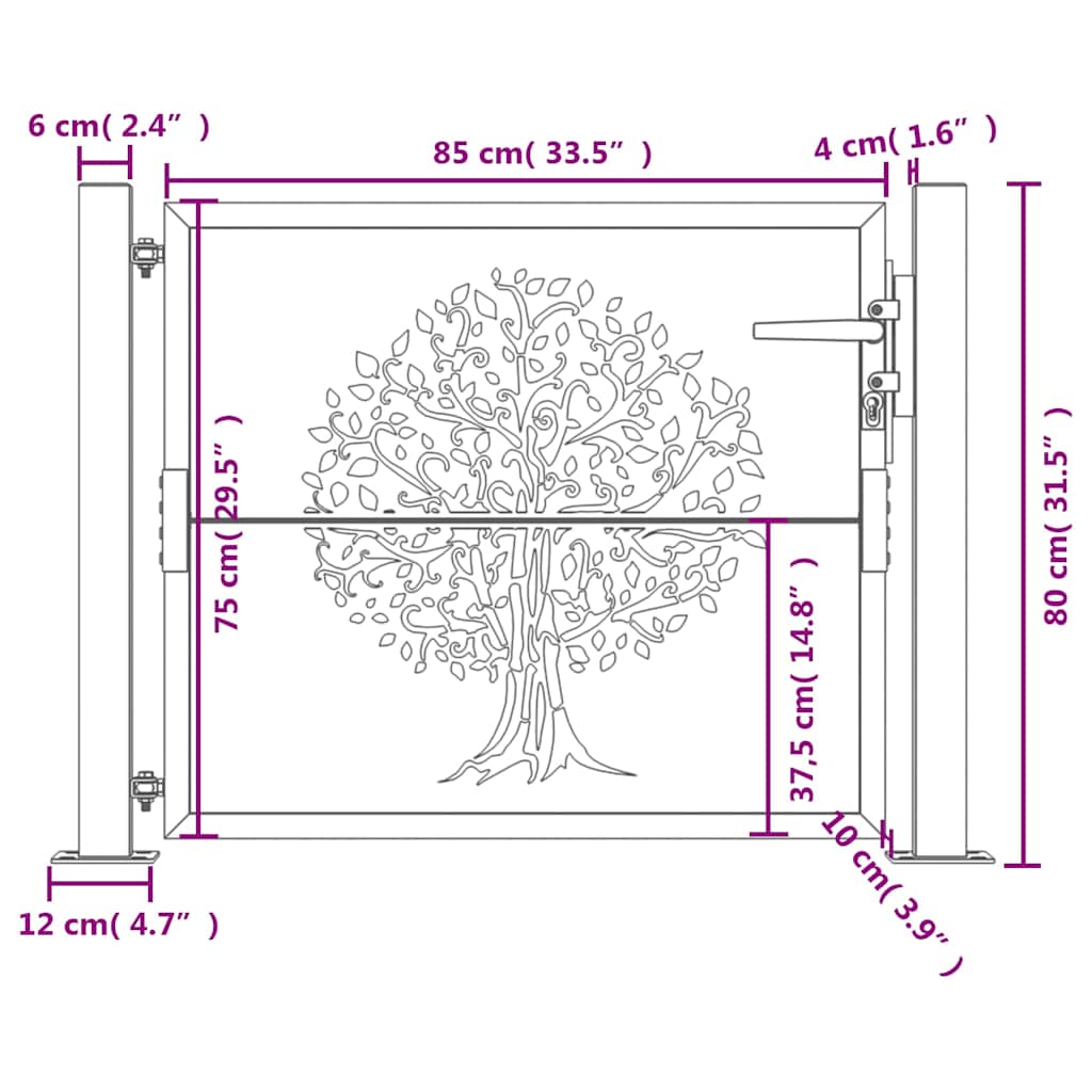Garden Gate Anthracite 100x75 cm Steel Tree Design