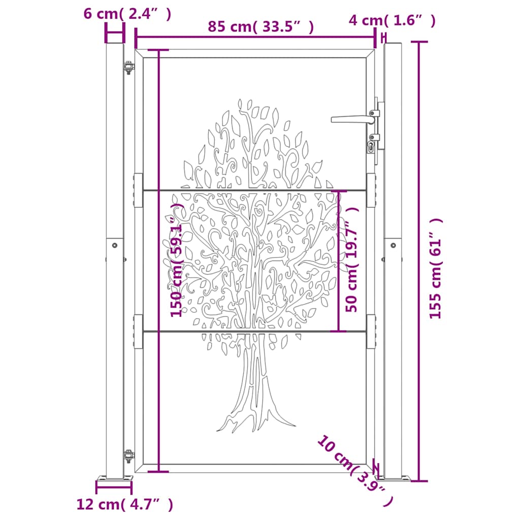 Garden Gate Anthracite 100x150 cm Steel Tree Design