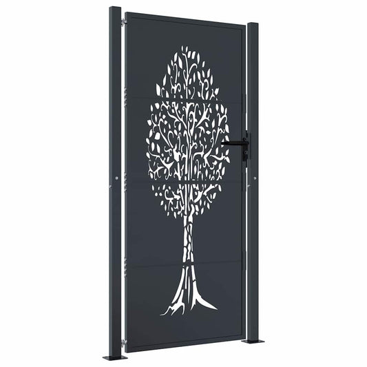 Garden Gate Anthracite 100x175 cm Steel Tree Design
