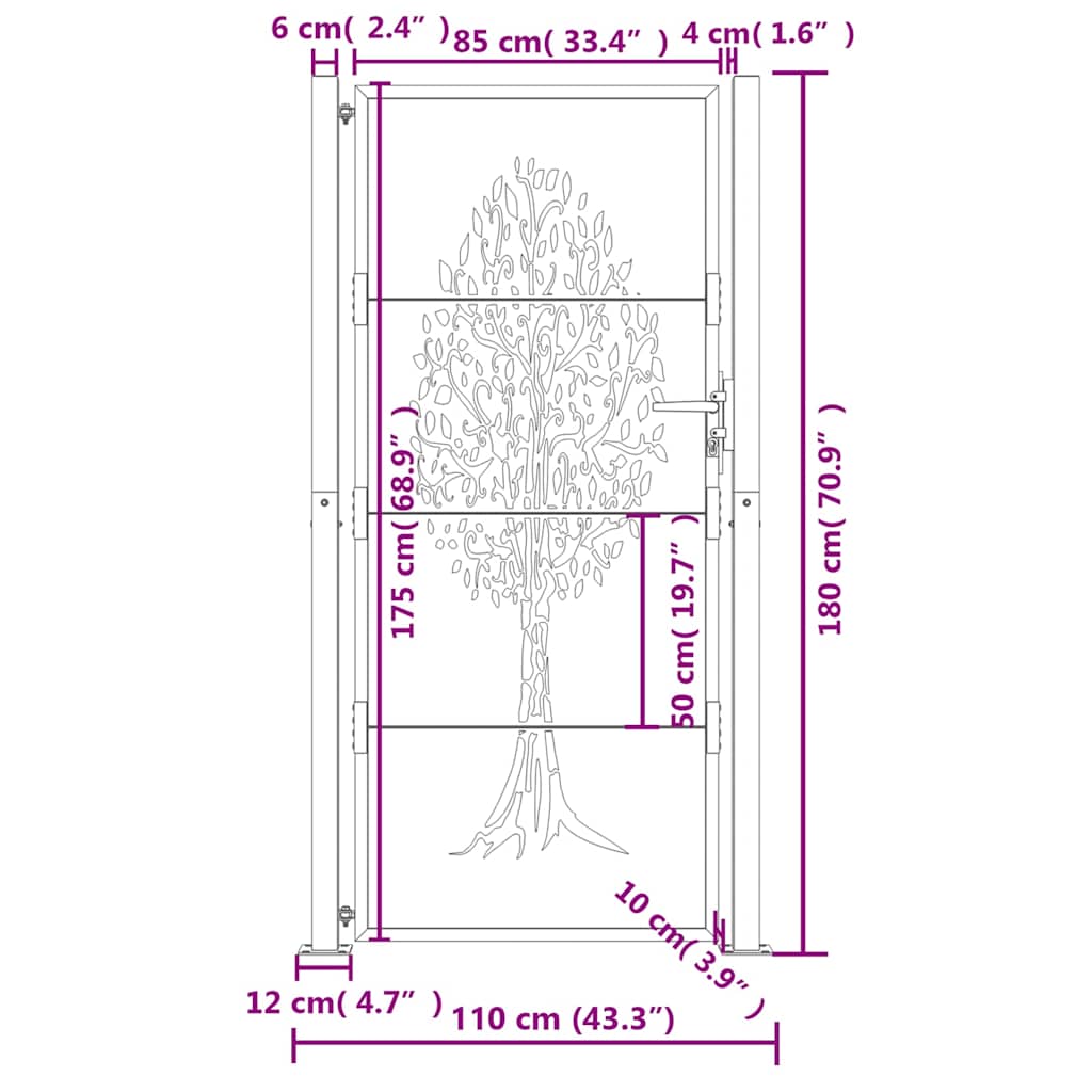 Garden Gate Anthracite 100x175 cm Steel Tree Design