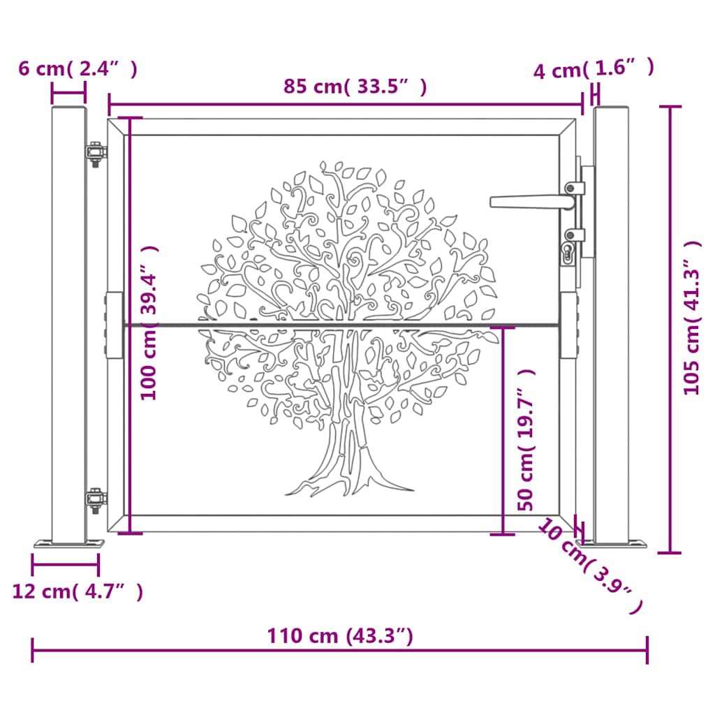 Garden Gate 100x100 cm Corten Steel Tree Design