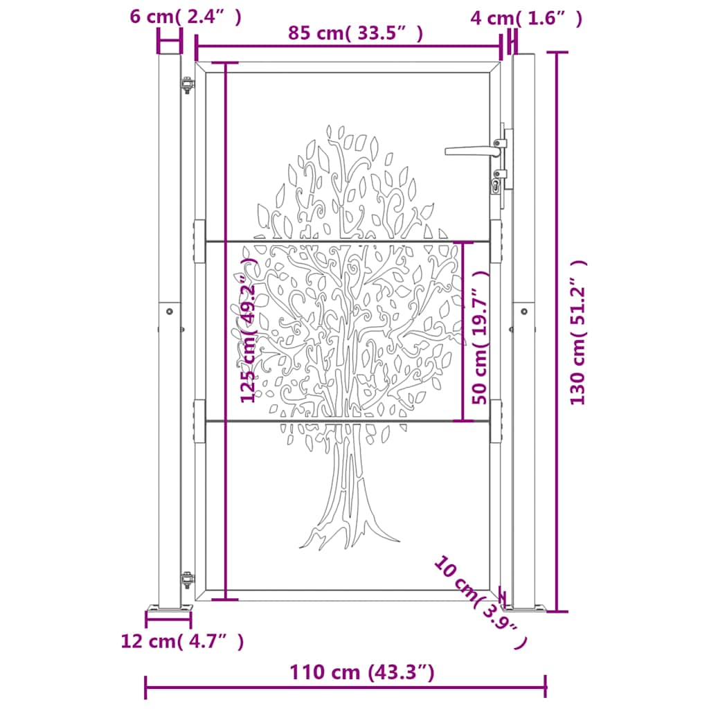 Garden Gate 100x125 cm Corten Steel Tree Design