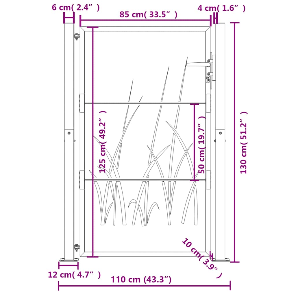 Garden Gate Anthracite 100x125 cm Steel Grass Design