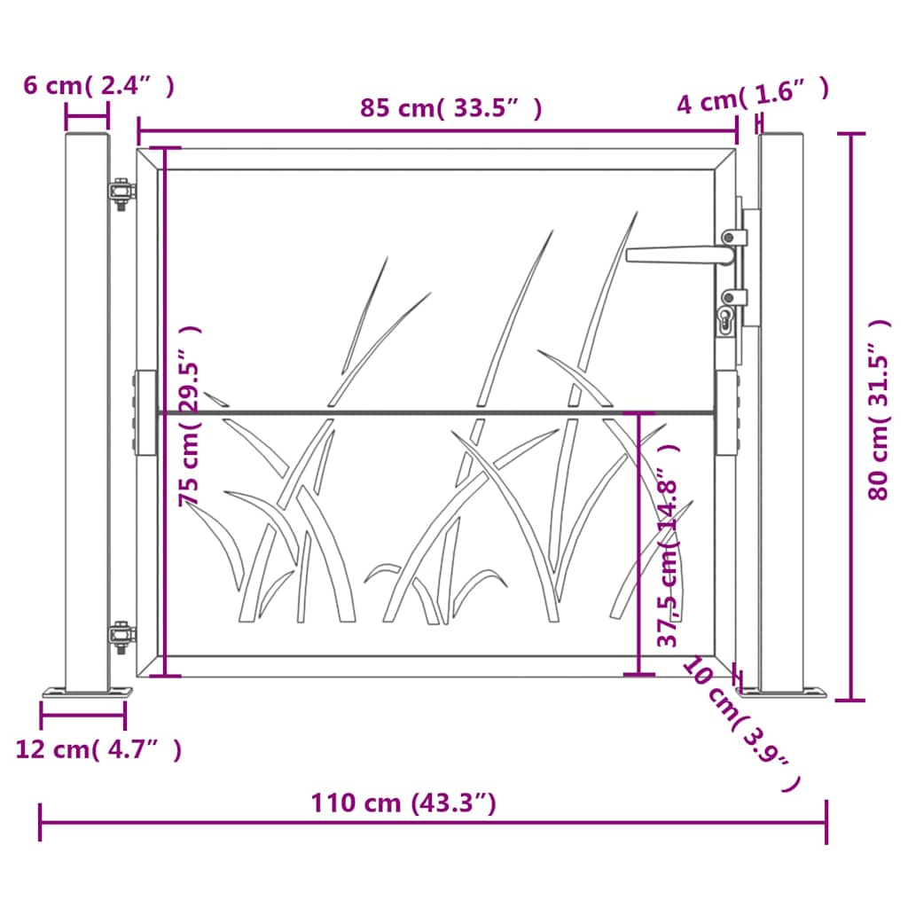 Garden Gate 100x75 cm Corten Steel Grass Design