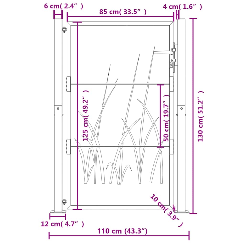 Garden Gate 100x125 cm Corten Steel Grass Design