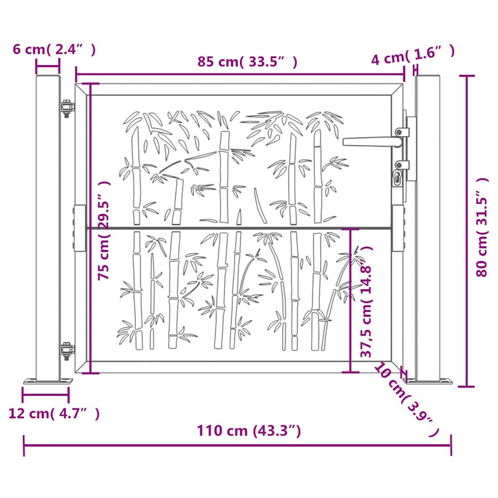 Garden Gate Anthracite 100x75 cm Steel Bamboo Design