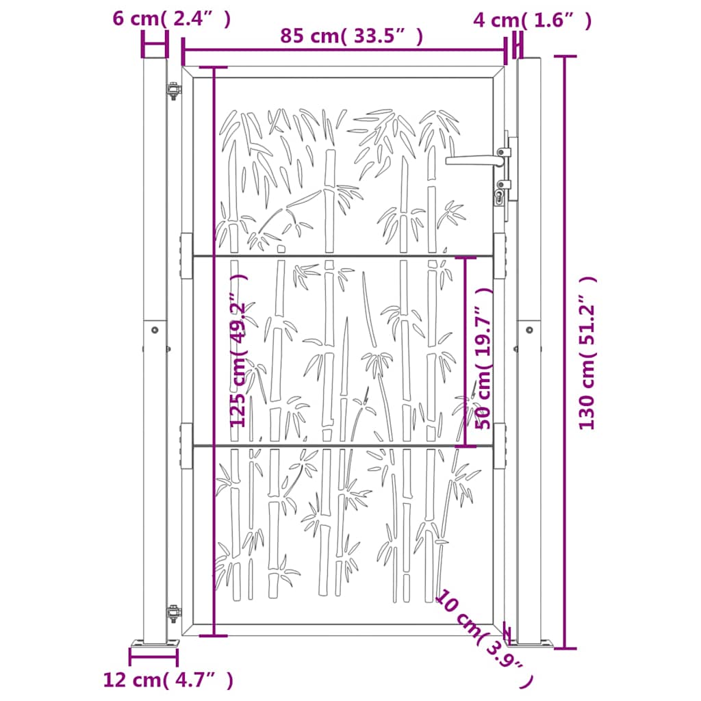 Garden Gate Anthracite 100x125 cm Steel Bamboo Design