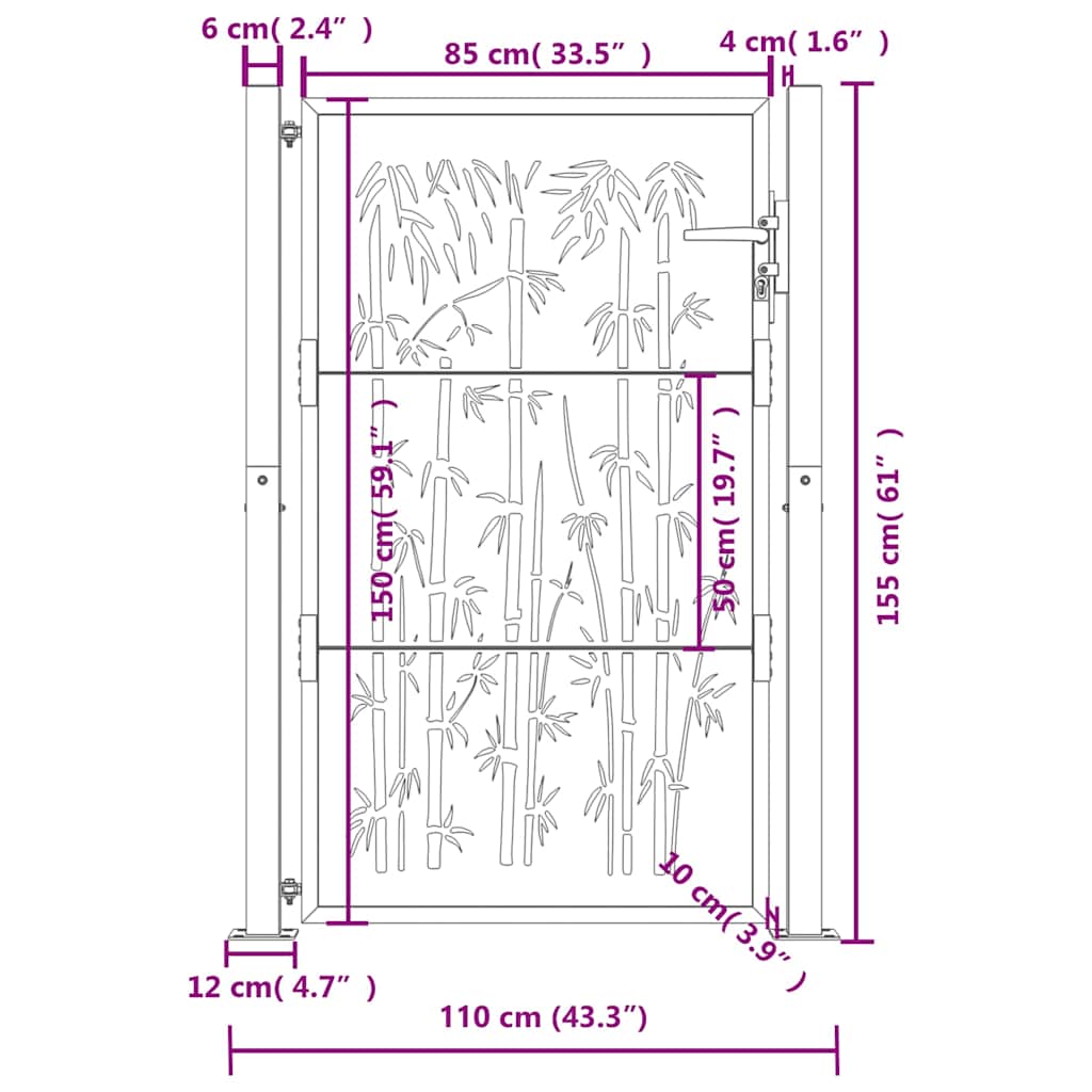Garden Gate Anthracite 100x150 cm Steel Bamboo Design