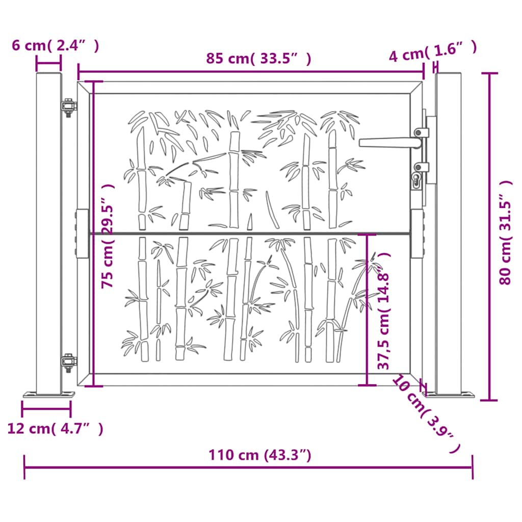 Garden Gate 100x75 cm Corten Steel Bamboo Design