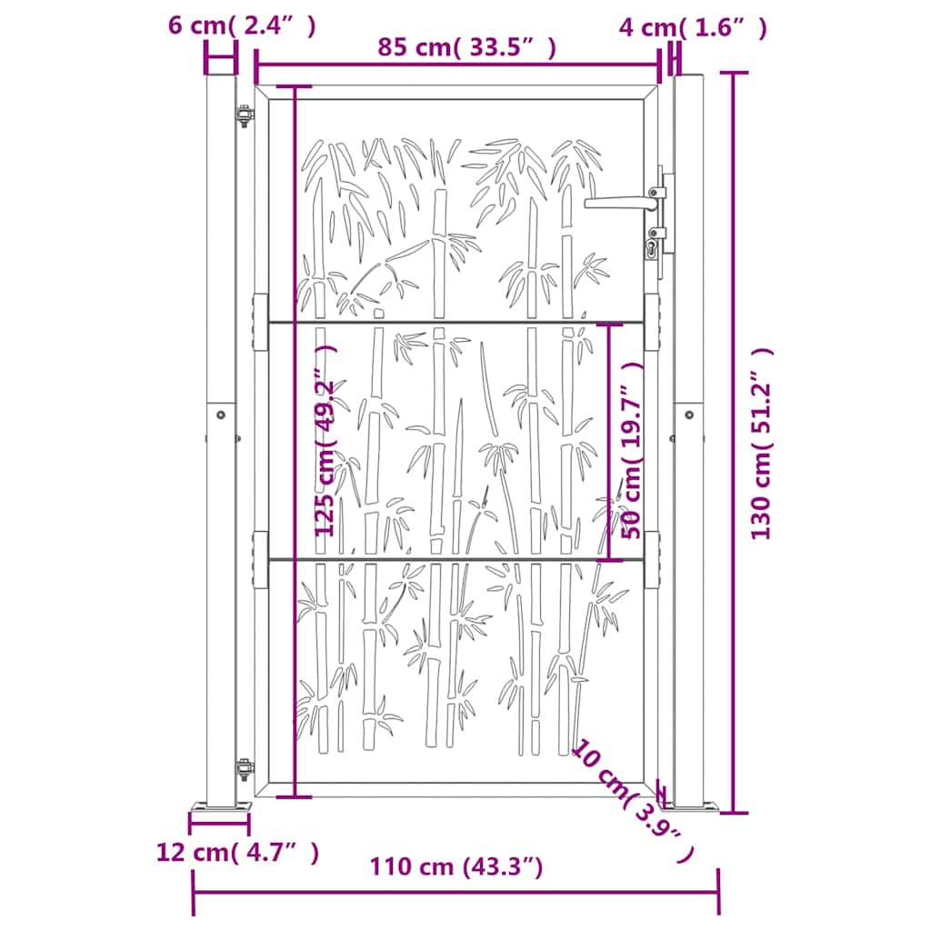 Garden Gate 100x125 cm Corten Steel Bamboo Design