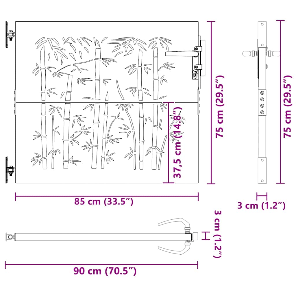 Garden Gate 85 x 75 cm Powder-coated steel Black Lockable