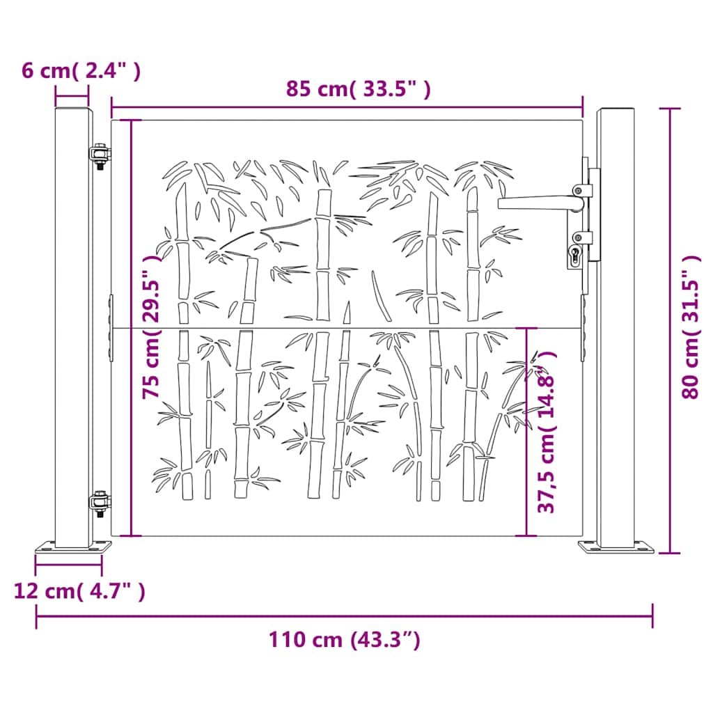 Garden Gate 100x75 cm Corten Steel Bamboo Design