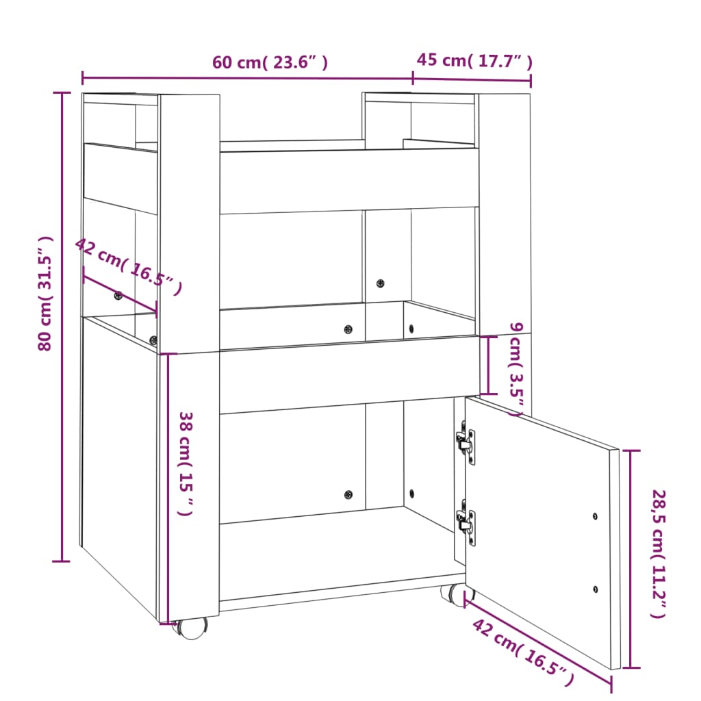 Kitchen Trolley Concrete Grey 60x45x80 cm Engineered Wood