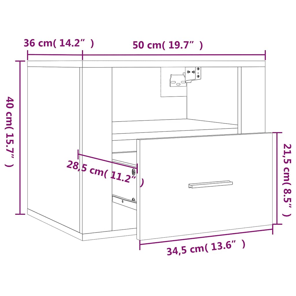 Wall-mounted Bedside Cabinet Brown Oak 50x36x40 cm