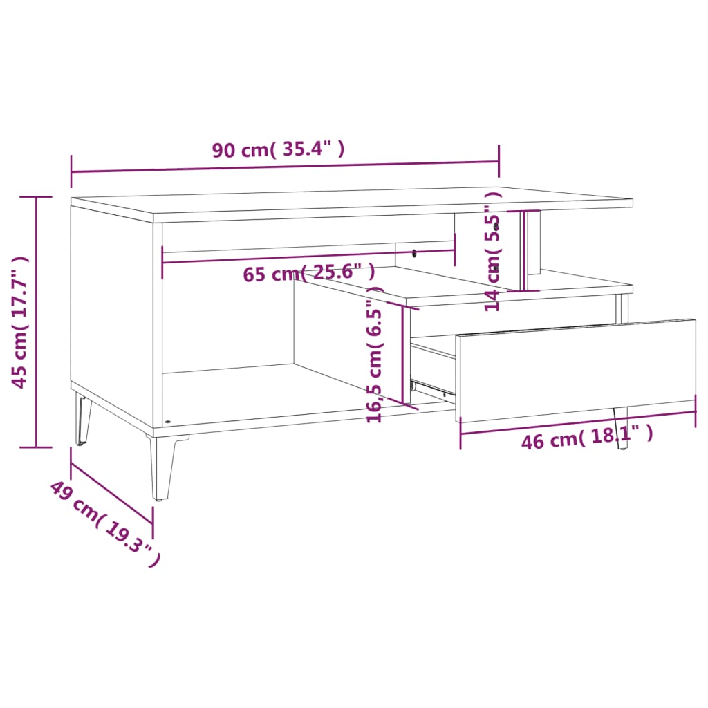 Coffee Table Concrete Grey 90x49x45 cm Engineered Wood