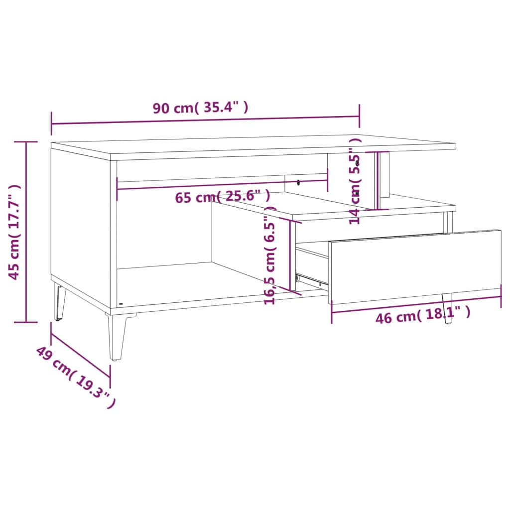 Coffee Table Grey Sonoma 90x49x45 cm Engineered Wood