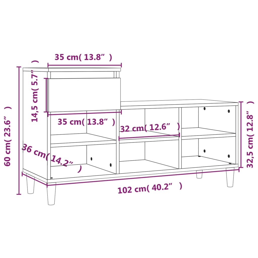Shoe Cabinet Concrete Grey 102x36x60 cm Engineered Wood