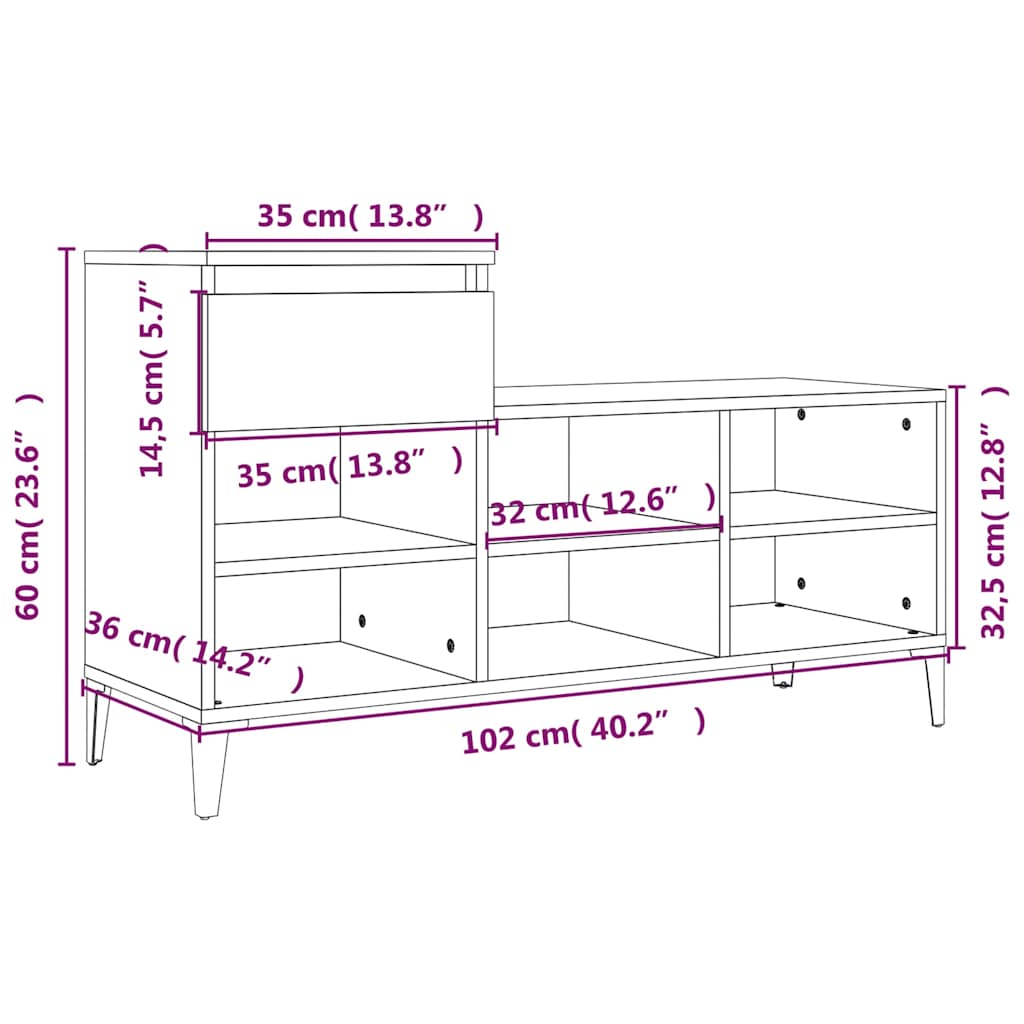 Shoe Cabinet Concrete Grey 102x36x60 cm Engineered Wood