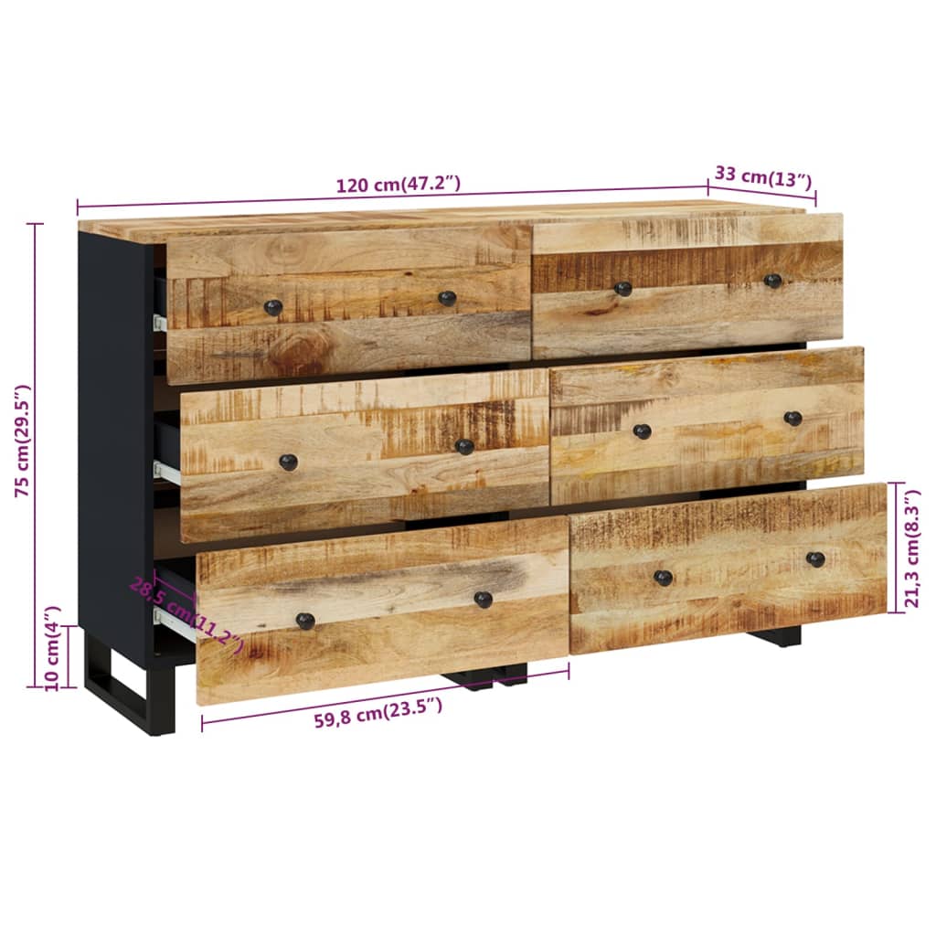 Sideboards 2 pcs 60x33x75 cm Rough Mango Wood