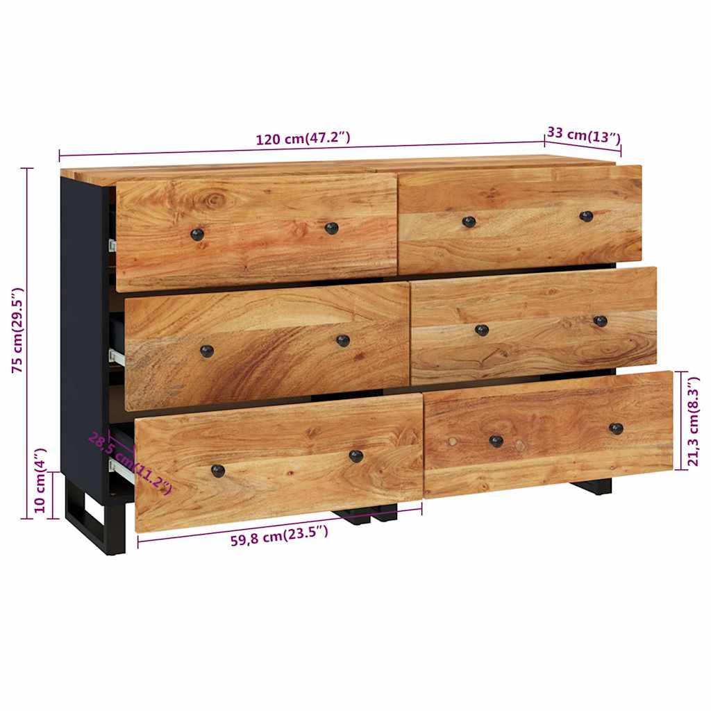 Sideboard | Set of 2 | Acacia wood colour | Solid acacia wood, MDF, iron