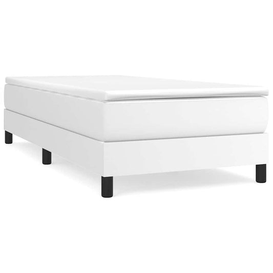 Box Spring Bed Frame White Single Faux Leather